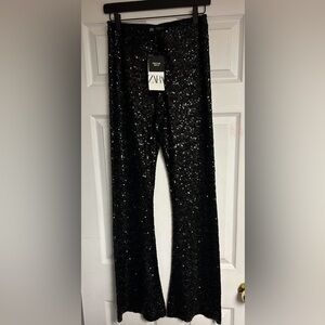 Zara Women’s Black Sequin Pants. Small. New w tags.